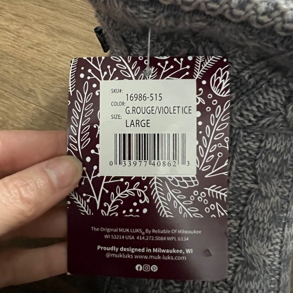 NWT MUK LUKS Leigh Cable Knit Women's Pull on Slipper Bootie Purple Sz L - Picture 7 of 12